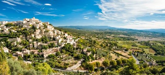 Panoramic view of Gordes and landscape in France - obrazy, fototapety, plakaty