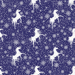 Vector winter snowy and a horse  seamless pattern