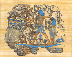 PAPIRUS Z ELEMENTAMI KULTURY EGIPSKIEJ - obrazy, fototapety, plakaty