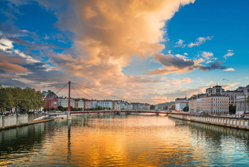 Sunset in Lyon city in France