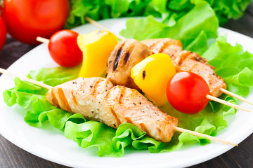 Grilled salmon and vegetable skewers