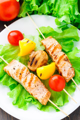 Grilled salmon and vegetable skewers