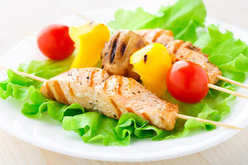 Grilled salmon and vegetable skewers