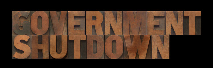 government shutdown in old wood type