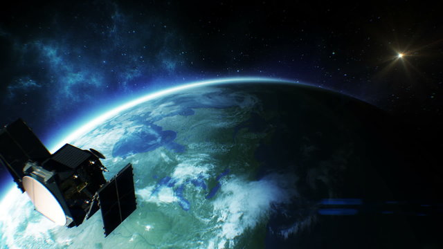 Satellite Orbiting the Earth Beautiful View from Space . HD 1080.