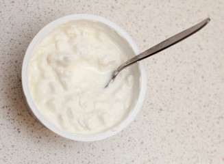 Cottage cheese and teaspoon. Diet. Healthy nutrition.