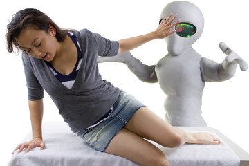 young woman is the victim of an alien abduction