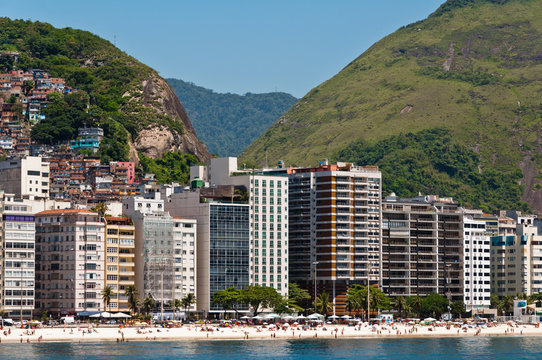 Luxury buildings and mountains in Copacabana beach, Rio