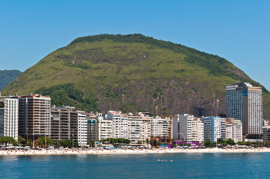 Luxury buildings and mountains in Copacabana beach, Rio