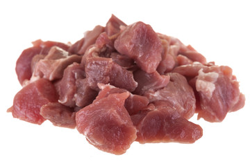 pieces of fresh pork meat isolated on white background