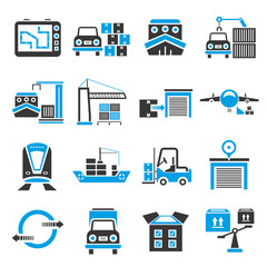 shipping icon set, blue theme