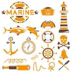 marine icons set, orange theme