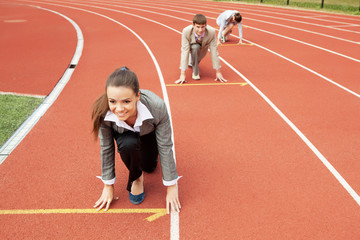 Fototapeta premium Business woman at athletic stadium