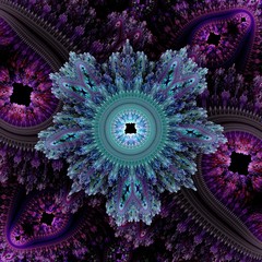 Naklejka premium Abstract fractal image resembling a puffed colorful star flower