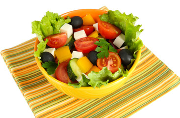 Tasty Greek salad isolated on white