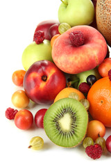 Assortment of juicy fruits, isolated on white