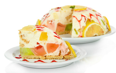 Delicious jelly cake isolated on white