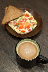 Breakfast - scrambled eggs and coffee