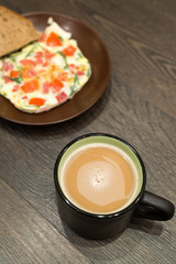 Breakfast - scrambled eggs and coffee