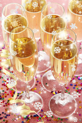 Glasses with champagne on shiny background