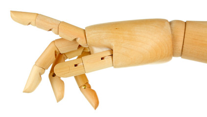 Wooden hand isolated on white