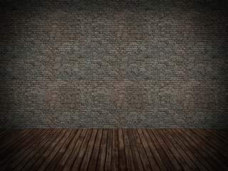 old brick wall and wood floor,3d 