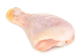 Raw chicken leg isolated on white