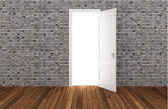 door open on brick wall ,3d