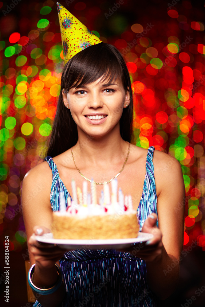 Wall mural girl with birthday cake