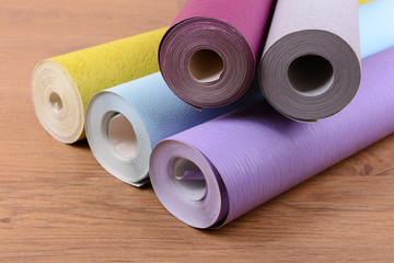 Wallpapers on wooden floor