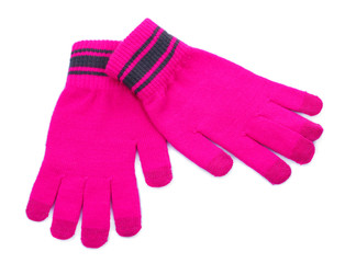 Woman knitted gloves, isolated on white