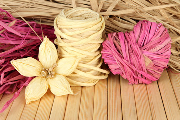 Decorative straw for hand made, flower and heart of straw,