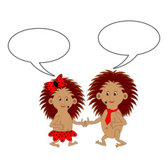 A couple of funny cartoon hedgehogs with dialog bubbles