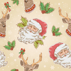 Christmas Santa Claus and Deer characters seamless pattern © Yuzach