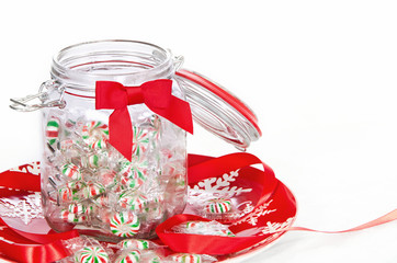Pinwheel Christmas candies in a glass jar