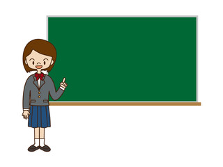 黒板と女子学生