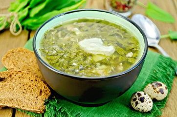 Soup green of sorrel on the board