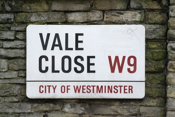 Vale Close street sign a famous London Address