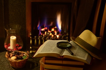 Fireside Study with English gentlemans hat