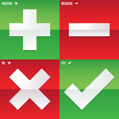 Obraz premium Yes, No, Positive and Negative check marks.