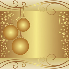 Golden xmas Background with Balls and Snowflakes.