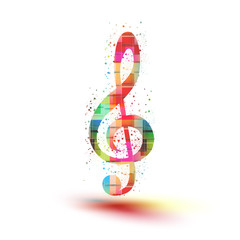 treble clef, musical color notes background, easy all editable