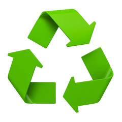 Green recycling symbol isolated on white