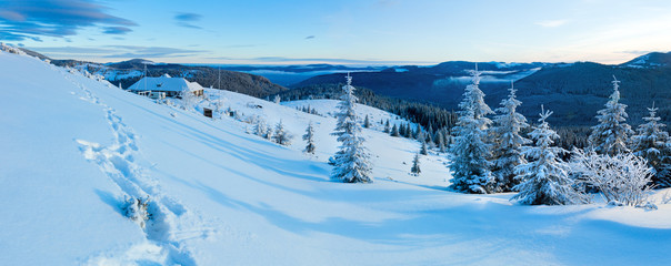 Fototapeta na wymiar Morning winter mountain panorama (Carpathian, Ukraine).