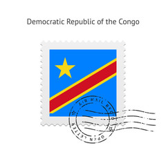 Obraz na płótnie Canvas Democratic Republic of the Congo Flag Postage Stamp.