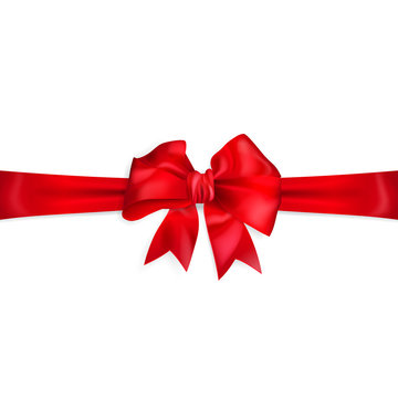 Bow of red horizontal ribbon with cut edges
