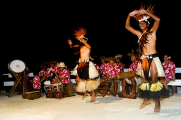 Young Polynesian Pacific Island Tahitian Men Dancers