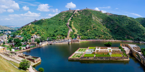 Maota Lake and Gardens of Amber Fort in JaipurIndia