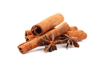 Cinnamon sticks isolated on white background