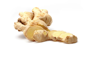 Fresh ginger on white background